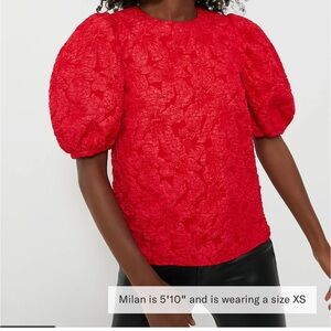 HYACINTH HOUSE
Red Jacquard Noelle Blouse